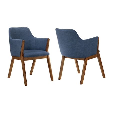 Armen Living Renzo Blue Fabric and Walnut Wood Dining Side Chairs, PK2 LCRESIWABLU